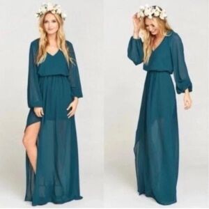 Show Me Your Mumu Chiffon Jocelyn Maxi Dress Deep Jade Size M Boho Bridesmaid